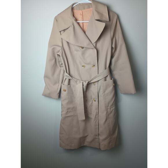 Vintage Jackets & Blazers - Vintage Women's double-breasted Trench Coat with Belt Size Medium Tan